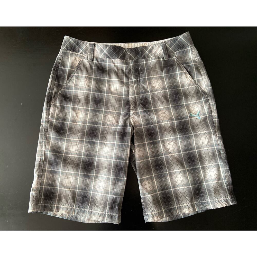 PUMA GOLF Dry Cell Gray/Blue Plaid Bermuda Shorts sz 32